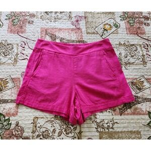 GAP Womens elastic waist Hot Pink LINEN Shorts pockets high-rise Size S‎
